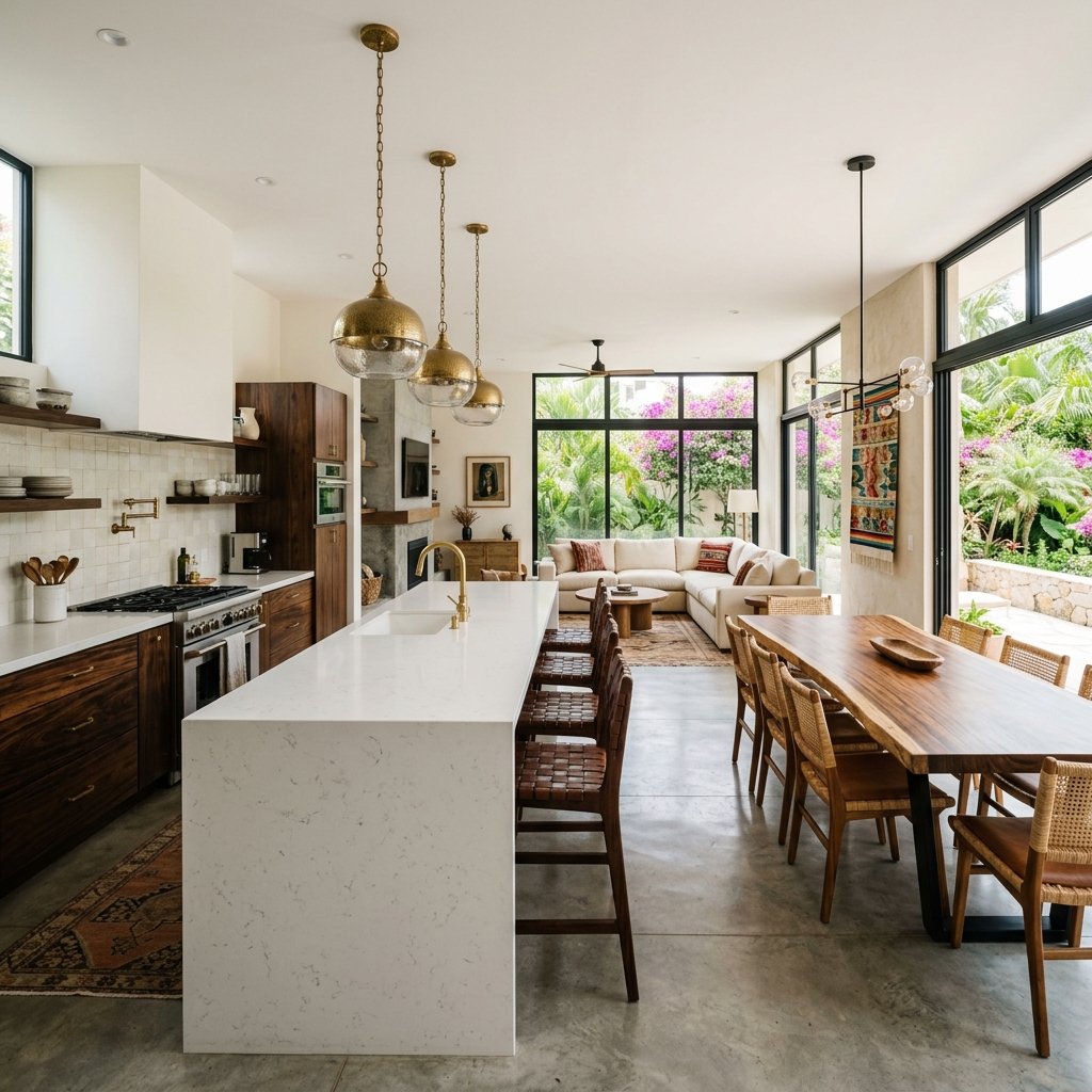 Cocina abierta integrada al comedor y sala