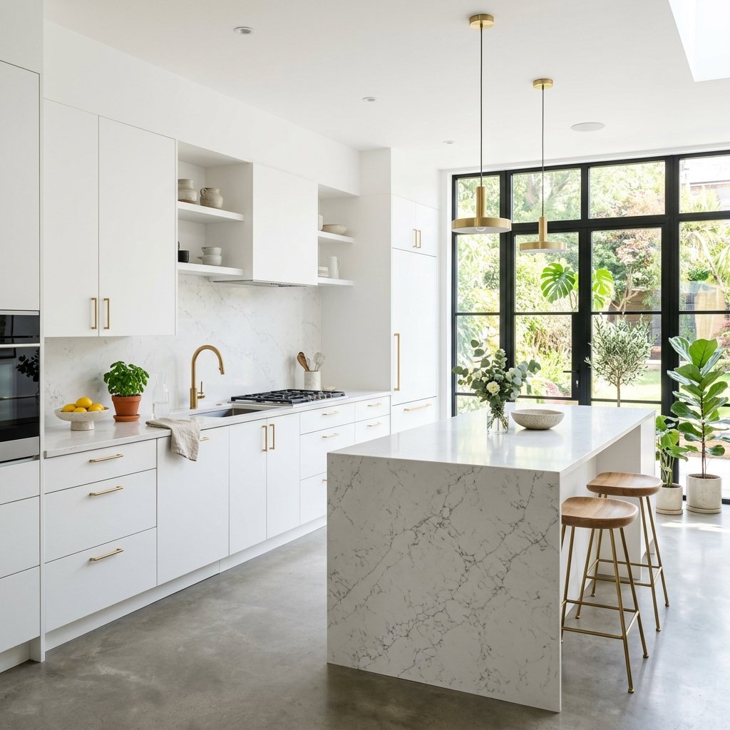 Cocina blanca con mucha luz natural