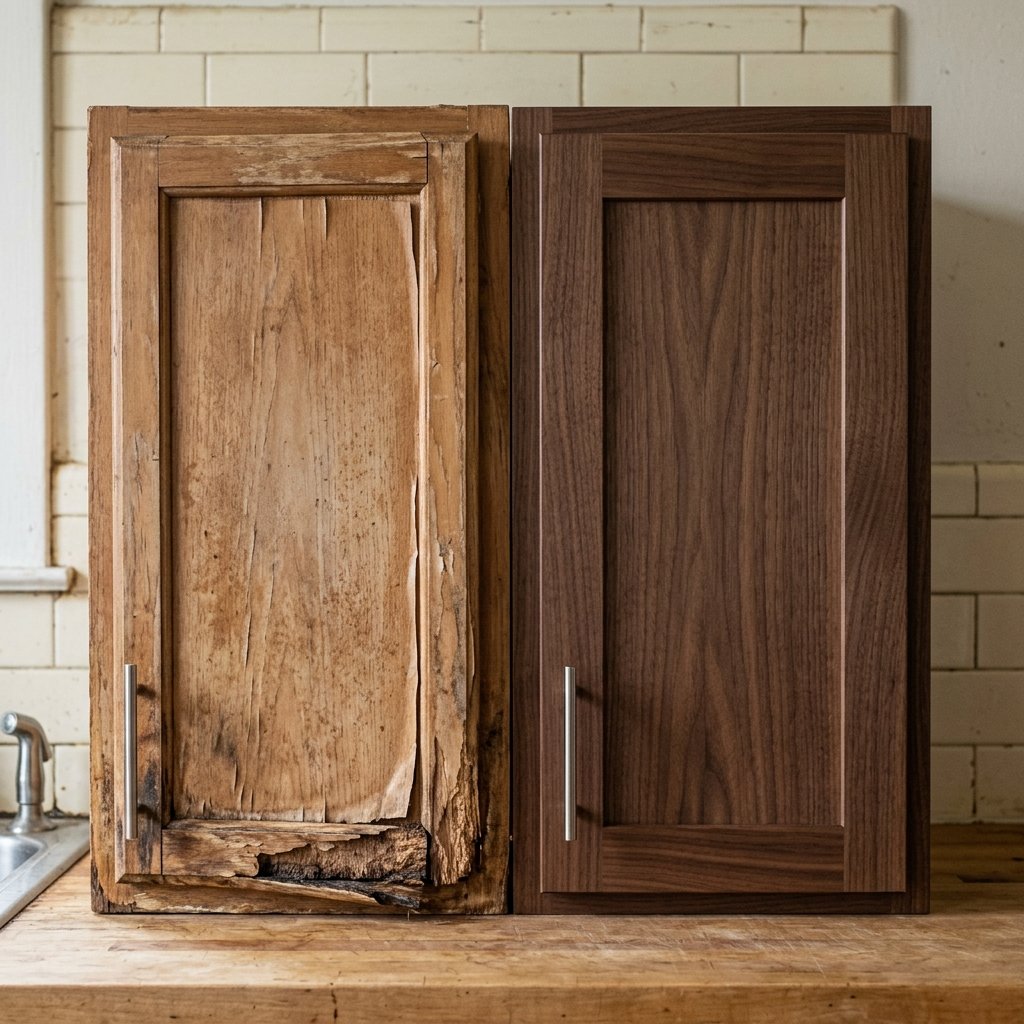Comparación de mueble dañado vs mueble premium preservado