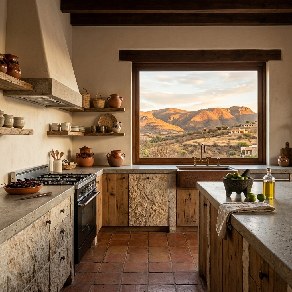 Cocina Querétaro contemporánea con texturas piedra