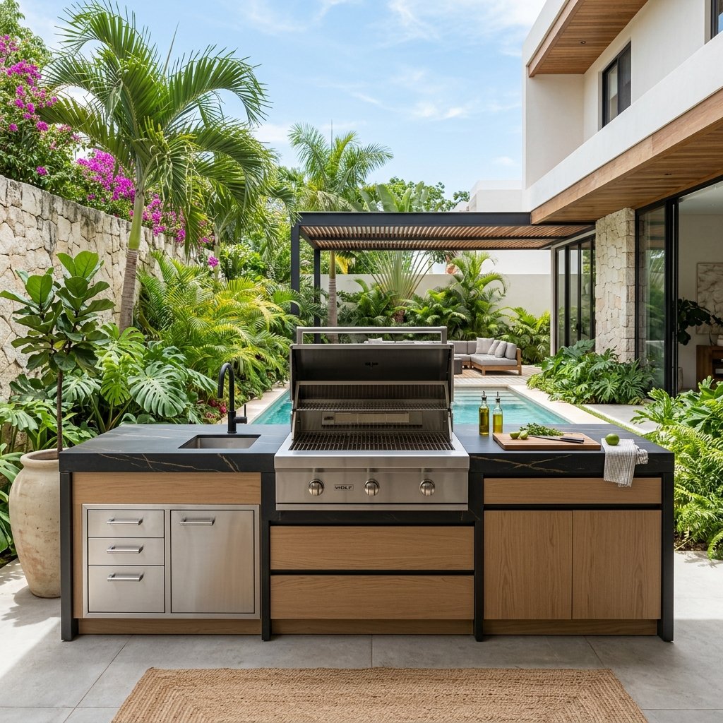 Cocina con cubierta de cuarzo blanco en isla