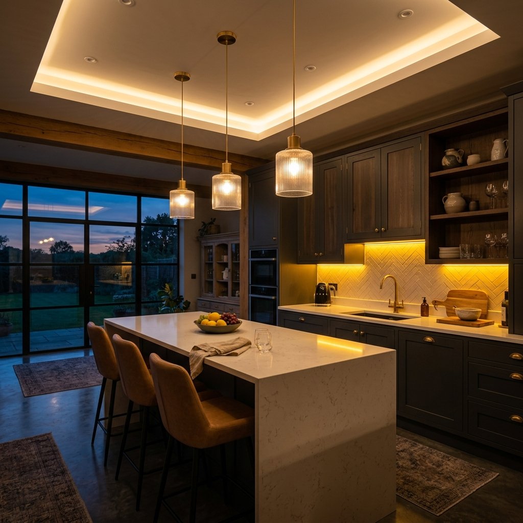Cocina con iluminación en capas