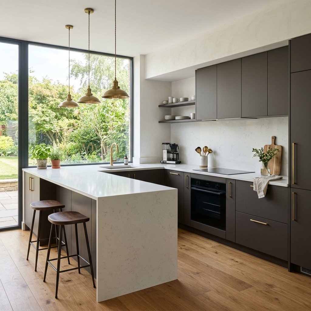 Cocina en L con península