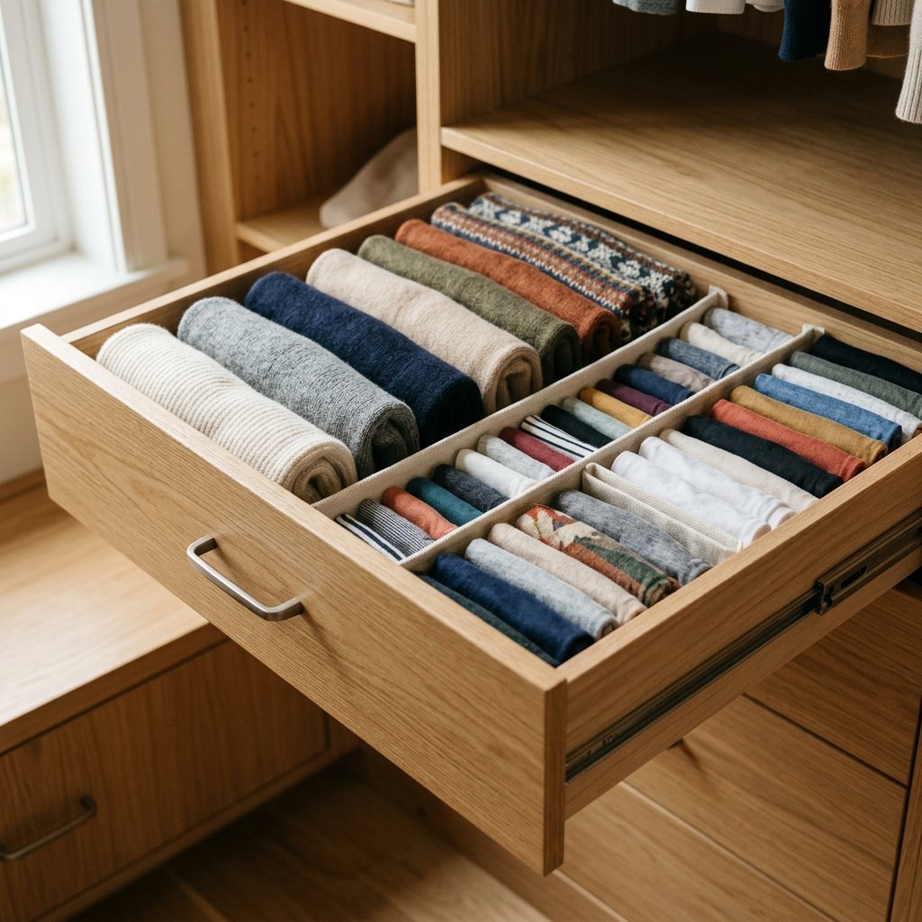 Cajón con ropa doblada vertical