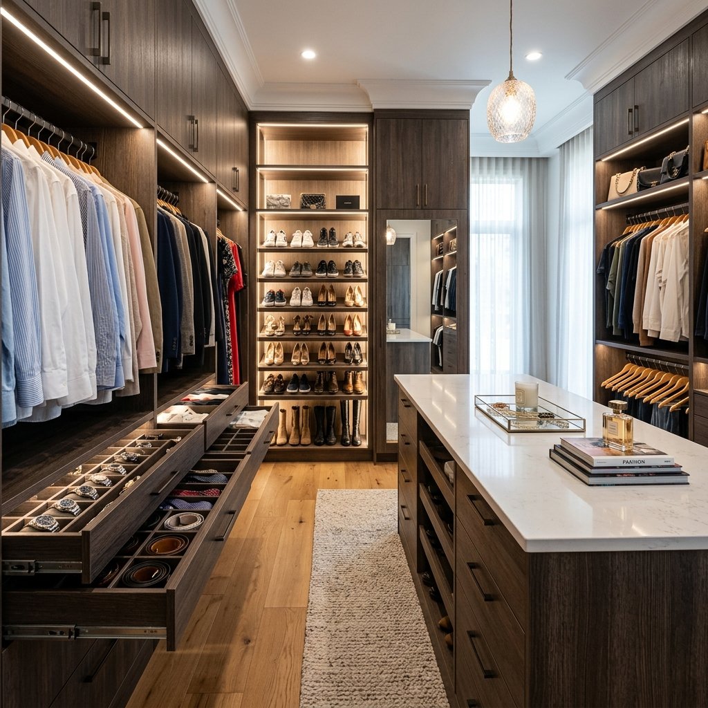 Walk-in closet a medida con isla central