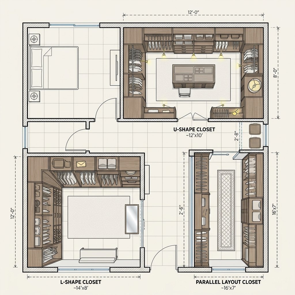 Layouts de walk-in en L, U y con isla